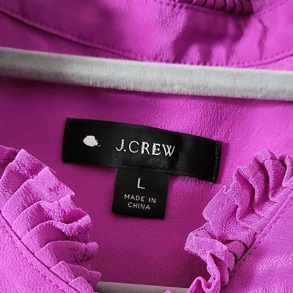 J.Crew Bright Purple Silk Ruffle Blouse Women's Large - Picture 2 of 12